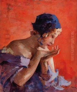 Profile Portrait Of A Lady Against A Red Background