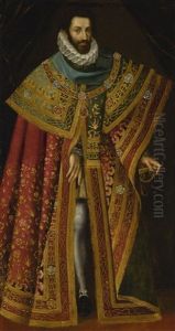Portrait Of Emmanuel Philibert (1528-1580), Duke Of Savoy, Full Length, Wearing The Robe Of The Supreme Order Of The Most Holy Annunciation by Giacomo Vighi