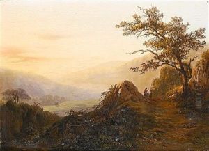 Drover With His Cattle On A Path In A Valley (+ Traveller With A Mule; 2 Works) by Edouard De Vigne