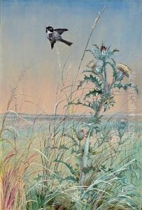 Chickadee And Thistle by Fidelia Bridges