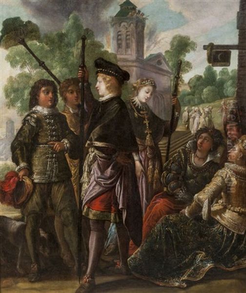 Pelerins Devant Une Eglise Assiegee Par Des Ottomans (pair) - view 1