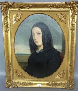 Portrait De Jeune Femme Sur Fond De Paysage by Jules de Vignon