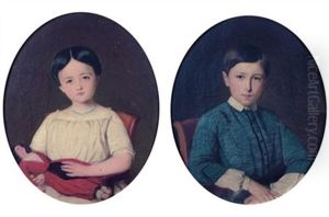 Portrait De Petite Fille A La Poupee (+ Portrait De Petit Garcon A La Veste Bleue; Pair) by Jules de Vignon