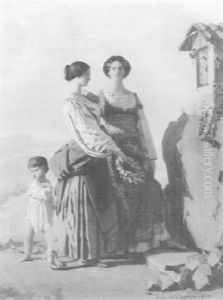 Two Italian Women And Child At Road Shrine
