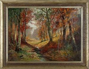 Herbstwald Mit Bachlauf by Karl Vikas