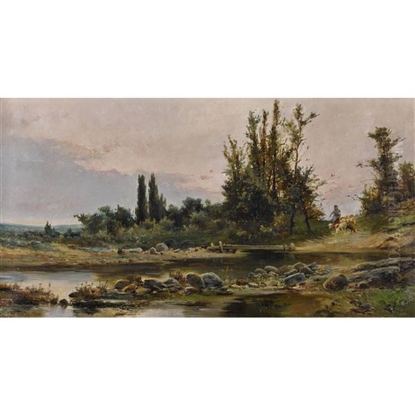 Bachlandschaft Mit Schafherde Und Hirtin - view 1