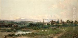 Paisaje Con Pastora Y Cabras by Jose Vilar Torres