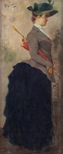 Ritratto Di Signora Con Ombrellino Rosso - view 1