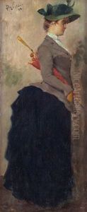 Ritratto Di Signora Con Ombrellino Rosso