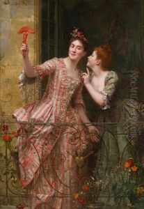 Zwei Elegante Damen Am Balkon by Emile Villa
