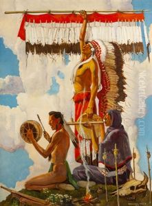 Indian Chieftain Holding Feathered Staff