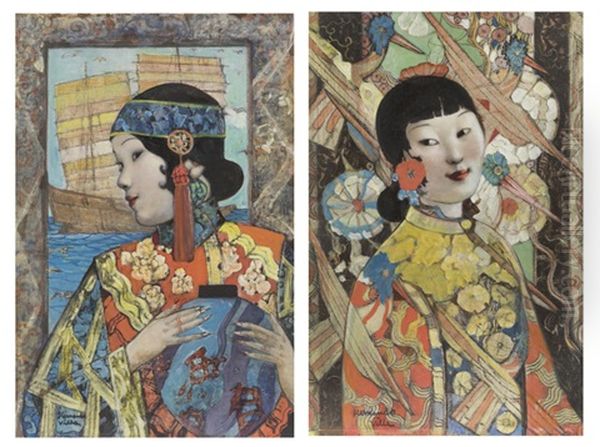 Two Works Of Asian Ladies In 1940s Shanghai-style Dress - view 1