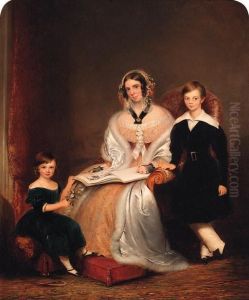 Group Portrait Of A Lady With Her Two Children by John Bridges