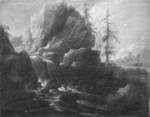 Felslandschaft Mit Wasserfall by Jacob De Villeers