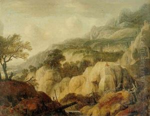 Mountainous Landscape With An Artist Sketching by Jacob De Villeers