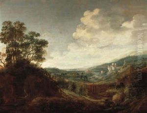Weite Landschaft Mit Einer Burg Und Einem Dorf