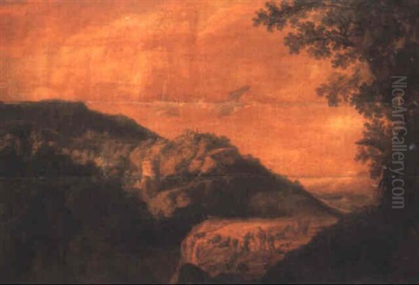 Wooded Rocky Landscape With Peasants And Goats By A Path - view 1