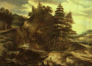 Wooded Landscape With Waterfall Cascading Into Rock Pools by Jacob De Villeers
