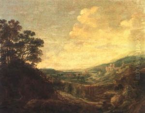 Huegellandschaft Mit Schloss Und Ruinenarchitektur by Jacob De Villeers