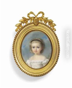 Marguerite De Janze (1863-1952), As A Young Girl, In White Off-the-shoulders Dress With Pink Sash, Fair Hair Dressed With A Black Hairband