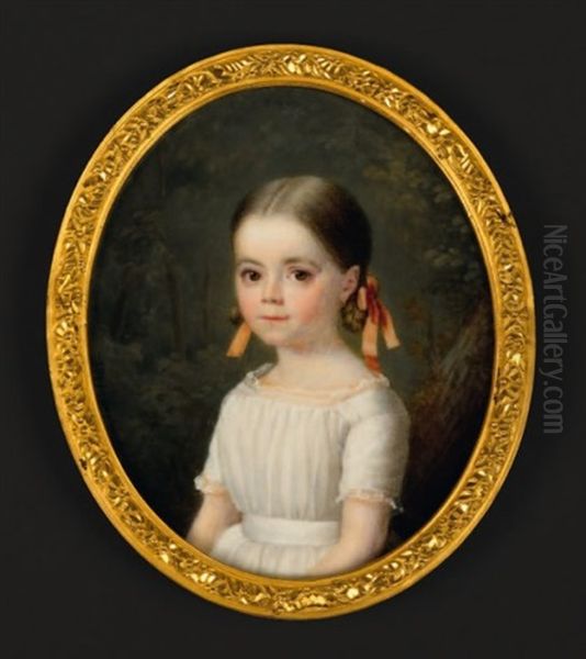 Portrait De Fillette A La Robe Blanche Et Aux Nattes Retenues Par Des Rubans Roses Dans Un Paysage - view 1