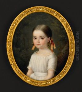 Portrait De Fillette A La Robe Blanche Et Aux Nattes Retenues Par Des Rubans Roses Dans Un Paysage