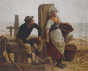 Hollandisches Fischerpaar Am Strand by Maurice De Villeroy