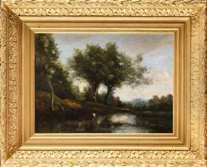 Gardienne De Vaches Au Bord De L"eau by Adolphe De Villers