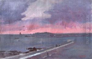 Promeneurs Sur La Digue, Soleil Couchant by Elodie La Villette