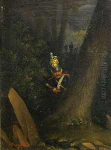 Soldiers Advancing Through A Forest At Night by Bogdan Pavlovich Villevalde