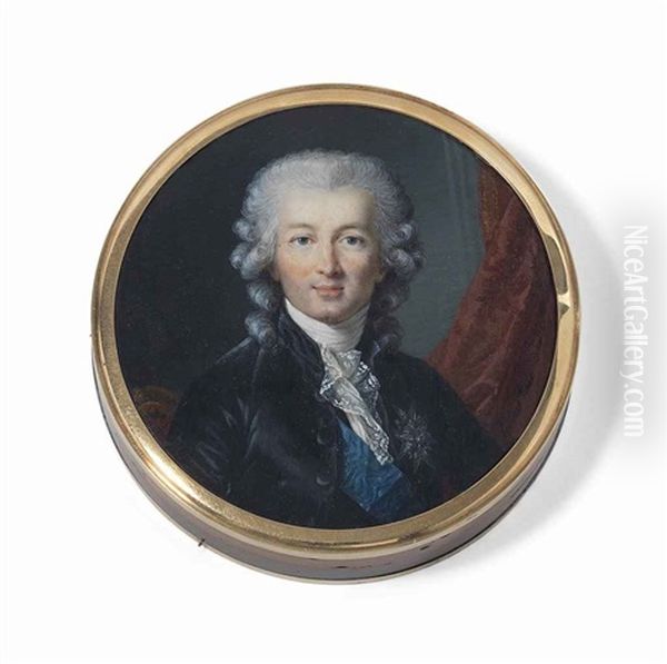 Viscount Charles Alexandre De Calonne (1734-1802), In Black Coat And White Lace Cravat, Wearing The Blue Moire Sash And Breast-star Of The Royal French Order Of The Saint Esprit; Red Curtain Interior Background - view 1