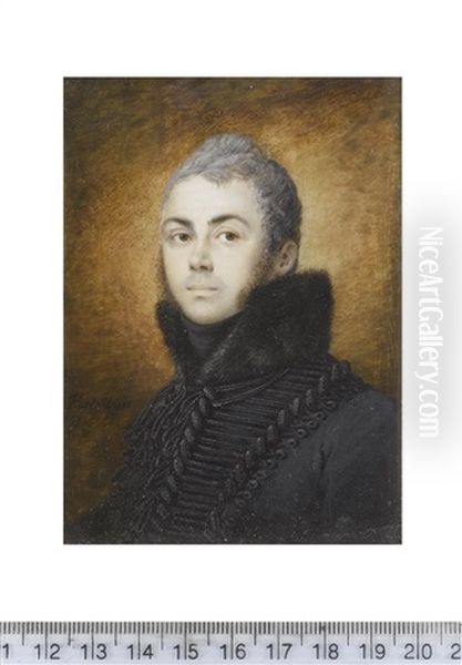The Duc D'enghien (1772-1804), Wearing Black Coat Dressed With Lace, Fur Standing Collar And Black Stock - view 1