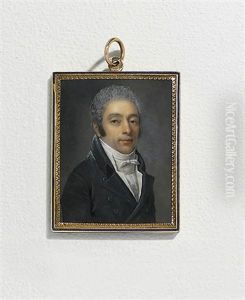 A Young Gentleman, White Waistcoat, Shirt And Knotted Cravat, Short Powdered Hair