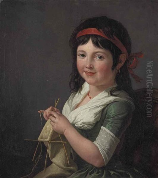 A Young Girl Knitting - view 1