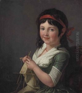 A Young Girl Knitting by Francois Andre Vincent