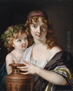Antikisierende Szene - Eine Junge Frau Neben Einem Lorbeerbekranzten Knaben Eine Griechische Enghalsvase Haltend by Francois Andre Vincent