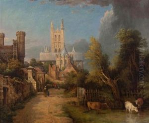 Street Scene With Canterbury Cathedral In Background