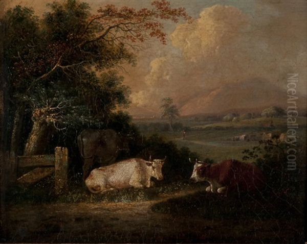 Environs De Rouen Avec Au Loin Le Mont Gargan, Vaches Au Premier Plan - view 1