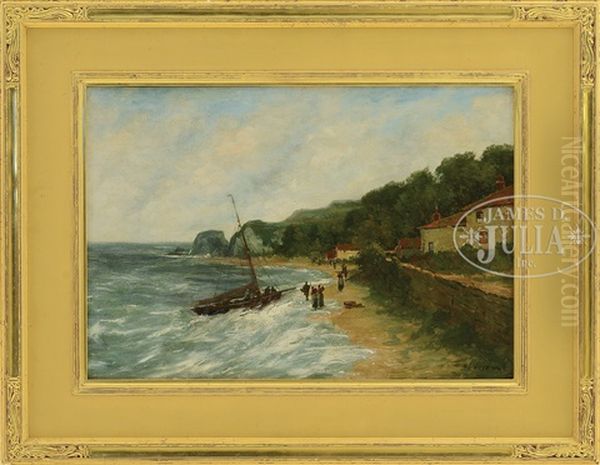 Coastal Scene With Figures On Beach With Fishing Boat - view 1