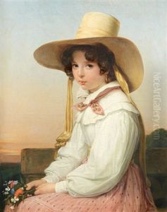 Portrait De Nency Destouches Jeune Fille by Auguste Jean Bapt. Vinchon