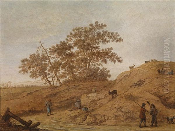 Eine Dunenlandschaft Mit Wanderern Und Ziegen - view 1