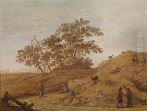 Eine Dunenlandschaft Mit Wanderern Und Ziegen by Jan Harmensz Vinck