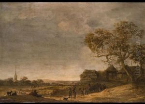 Hollandische Landschaft Mit Einem Pferdegespann Vor Einem Dorf by Jan Harmensz Vinck