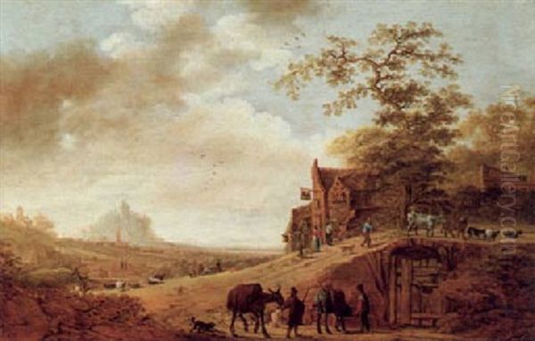 Landschaft Mit Dorf, Zwei Eseltreibern Und Anderen Figuren - view 1