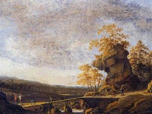 Paysage A La Passerelle Avec Promeneurs