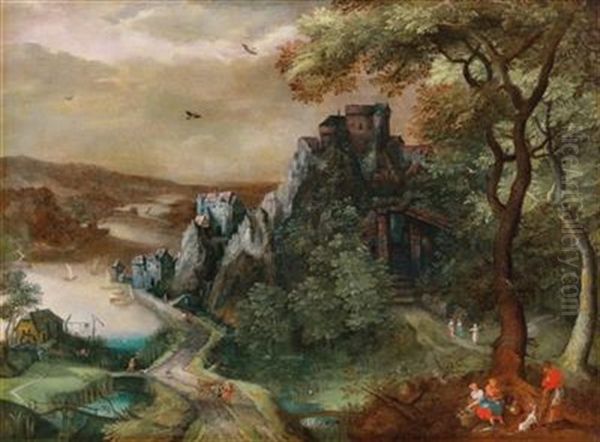 An Extensive Mountainous River Landscape With A Castle On A Hill - view 1