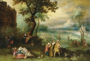 Elegant Company Making Merry In An Ornamental Garden By A Country House - An Allegory Of The Five Senses