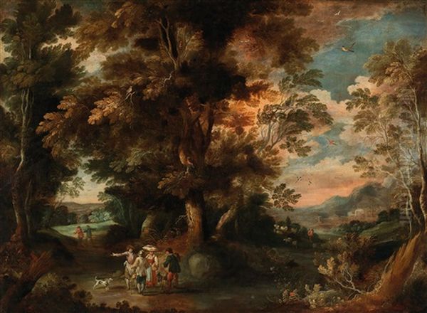 A Wooded Landscape With Travellers - view 1