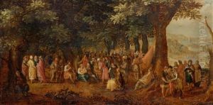 Forest Landscape With The Adoration Of The Magi, John The Baptist Preaching, And The Baptism Of Christ by David Vinckboons I