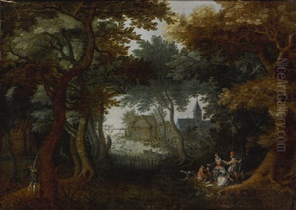 Elegant Hunting Party At Rest In A Forest - view 1